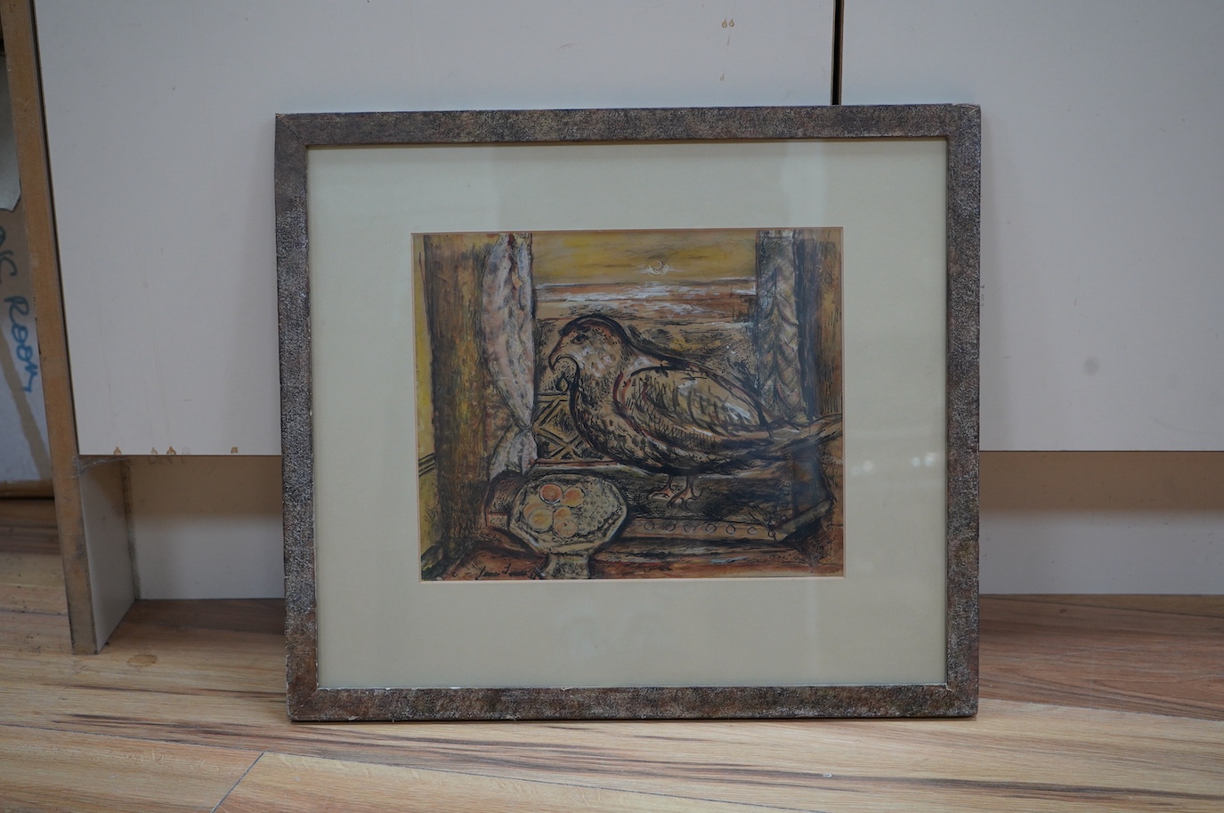 James Tower (1919-1988), watercolour and charcoal, ‘Bird in a Window’, signed, 22 x 27cm. Condition - fair to good